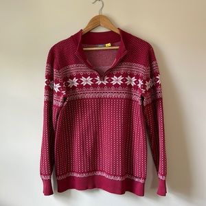 Cabela’s Red Fair Isle Quarter-Zip Sweater (100% Cotton) Size Large